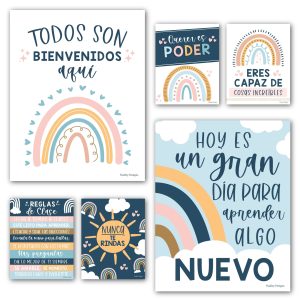 Spanish Motivational Posters | Set of 6 | Spanish Classroom Supplies - Boho Rainbow