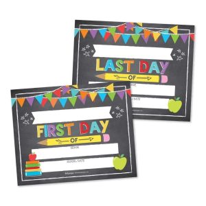 Back To School Signs | Set of 10 | School Supplies - White Doodles Vertical