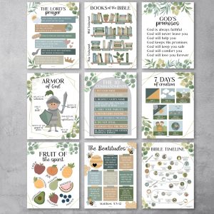 Bible Posters | Set of 9 | Sunday School Posters - Retro