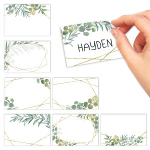 Name Tag Stickers | Set of 56 | Classroom Supplies - Geo Greenery